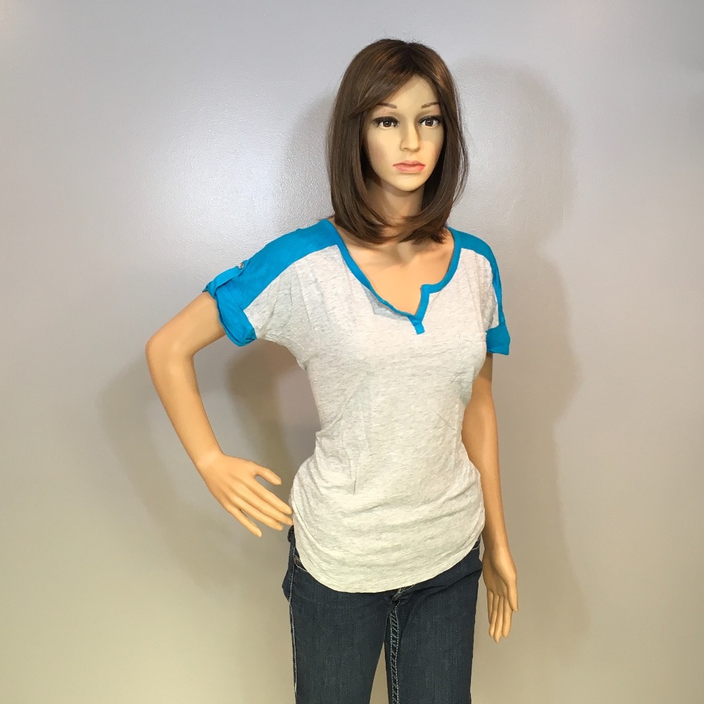 Express One Pocket Turquoise/Grey Relaxed Top